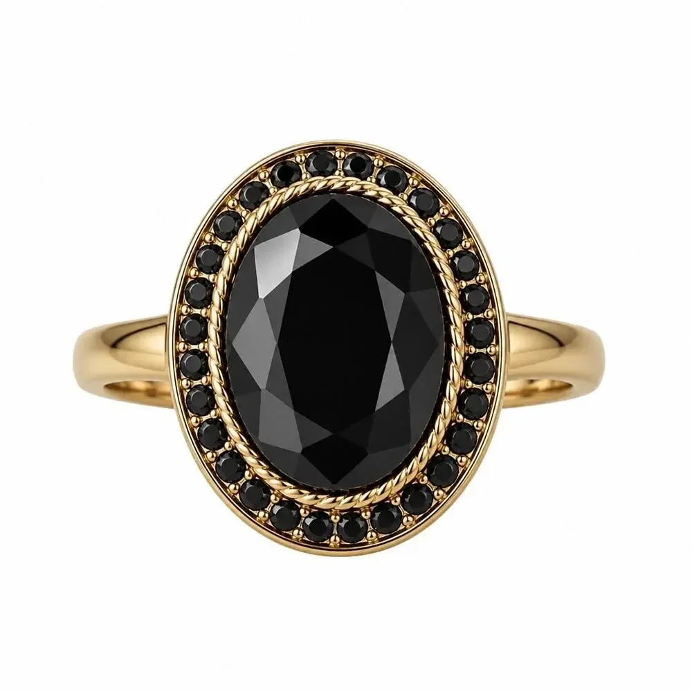 Vintage Oval Faceted Black Crystal Cocktail Ring